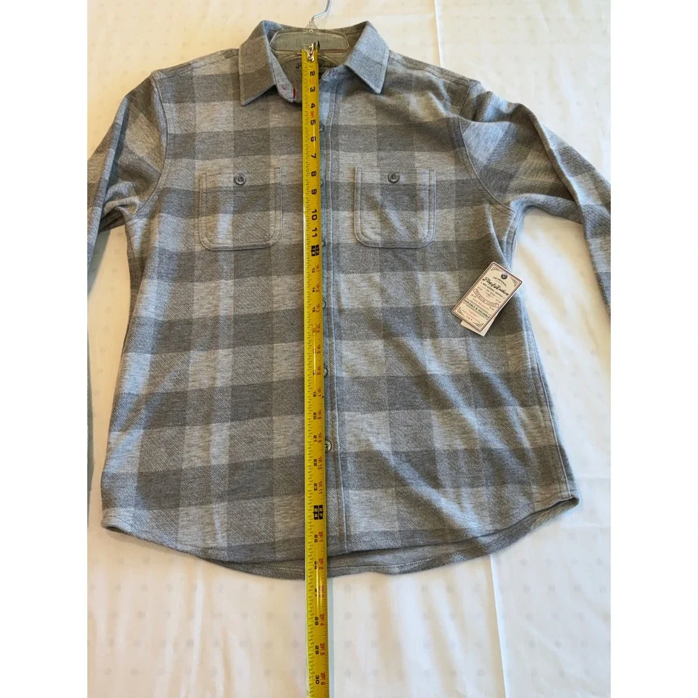 NEW Flag & Anthem Mens Grey Buffalo Plaid Stretch Flannel Shirt S - Picture 3 of 6
